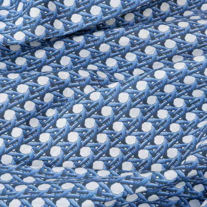 100% LINEN Fabric Blue bamboo trellis - botanical textile artisan fabrics blue white 3687