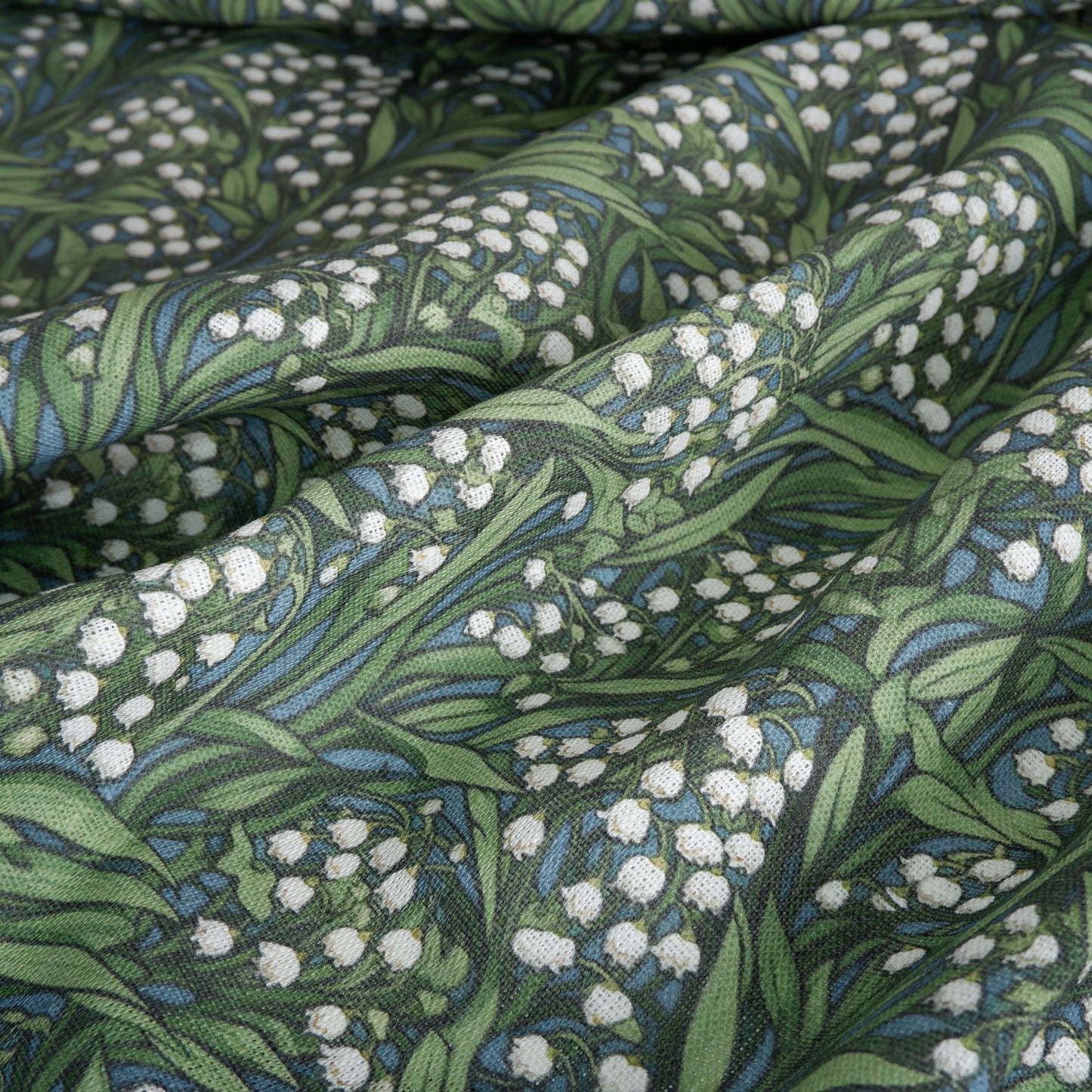 100% LINEN Fabric Lily of the valley -  floral green print on linen - botanical greenery fabric linen  upholstery dress making