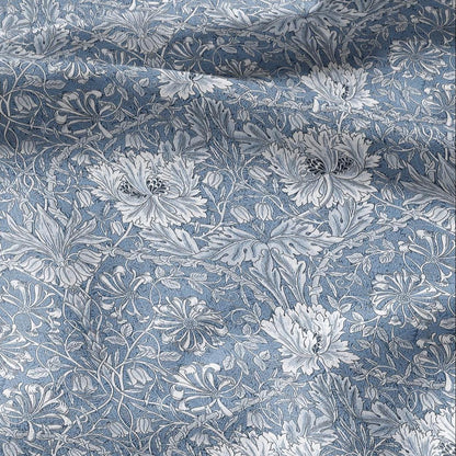 100% linen fabric William Morris Honeysuckle blue print - Victorian Art crafts - Historical pattern fabric upholstery dress making 3301