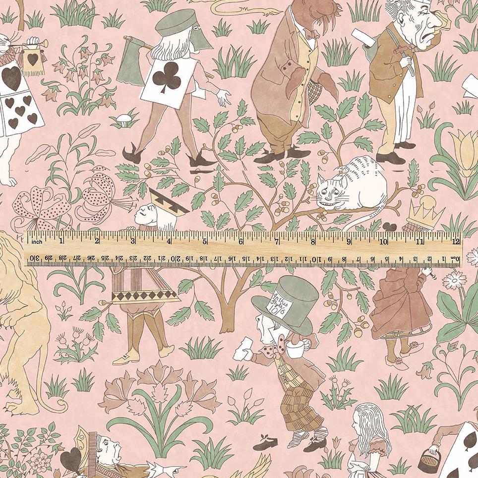 100% linen fabric - Alice in Wonderland pink by Voysey - Victorian Art crafts - Historical pattern for upholstery dress making 3620