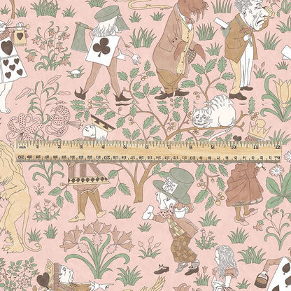 100% linen fabric - Alice in Wonderland pink by Voysey - Victorian Art crafts - Historical pattern for upholstery dress making 3620