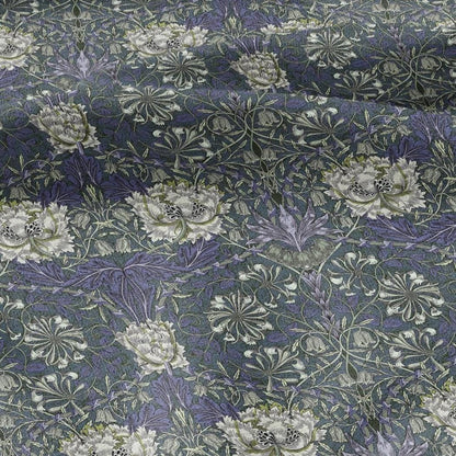 100% linen fabric William Morris Honeysuckle blue green print - Victorian Art crafts Historical pattern fabric upholstery dress making 3297