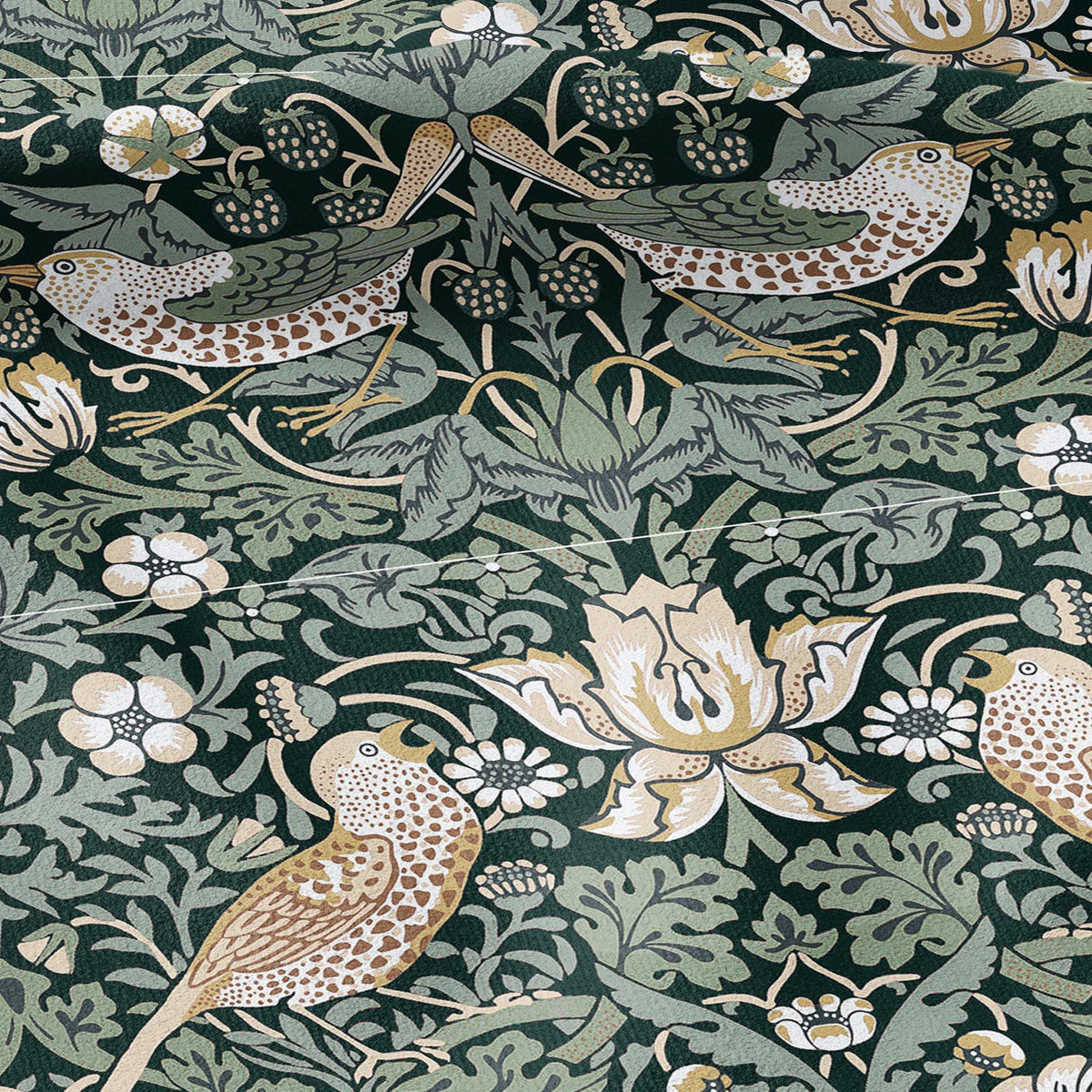 100% LINEN fabric - William Morris Strawberry thief green - British Victorian Art Craft flax - sewing home decor or clothing 3864