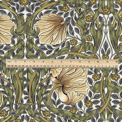 100% LINEN fabric - William Morris Pimpernel olive green beige - British Victorian Art Craft flax - sewing home decor or clothing 3816