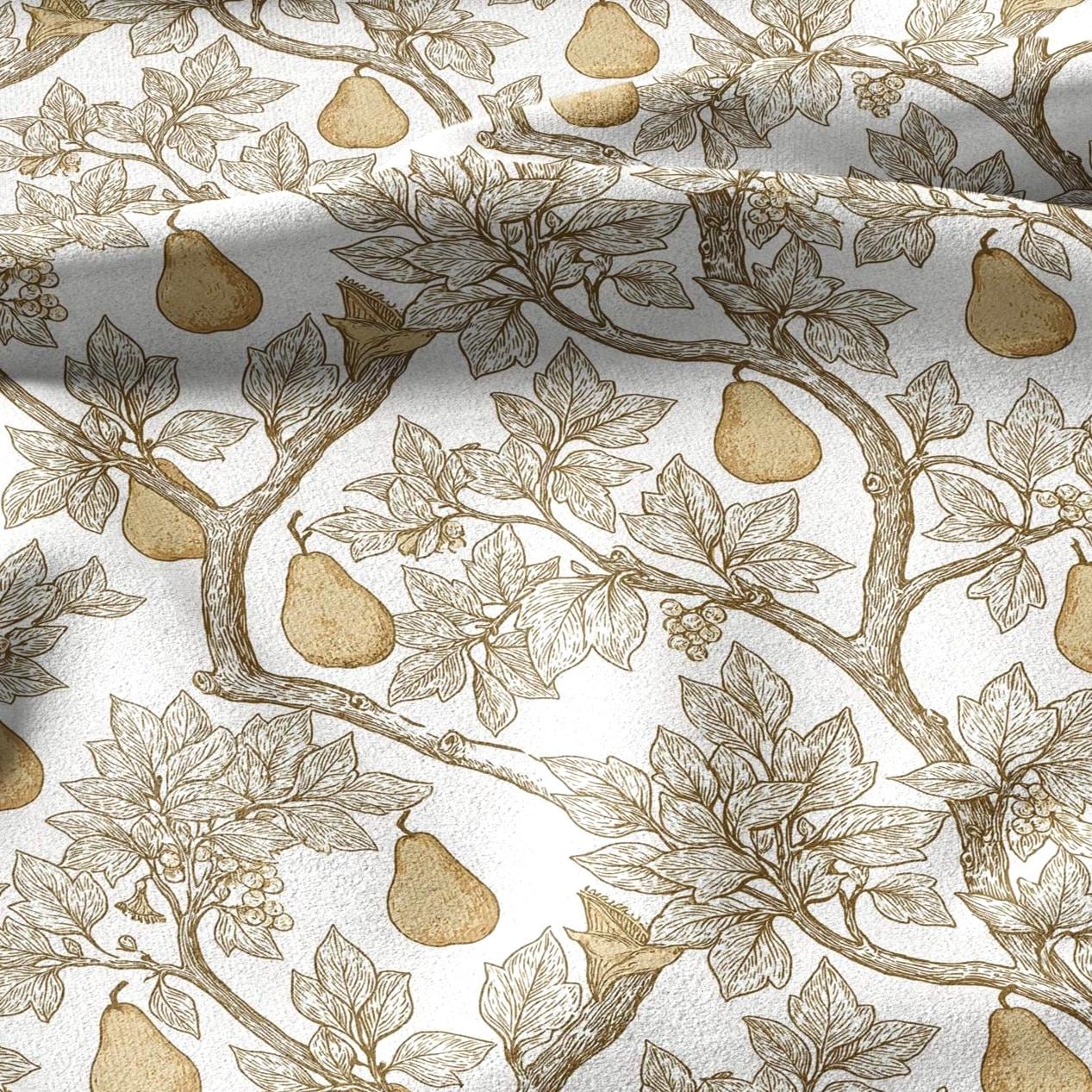 100% linen fabric Yellow pear tree print - Vintage fruits botanical - modern vintage 3398