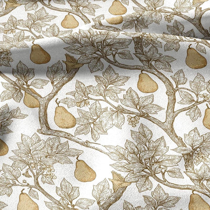 100% linen fabric Yellow pear tree print - Vintage fruits botanical - modern vintage 3398