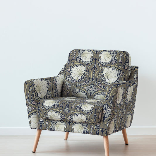 100% LINEN Fabric UPHOLSTERY 12oz - William Morris Pimpernel khaki green print on linen - Victorian art craft - floral upholstery 201K