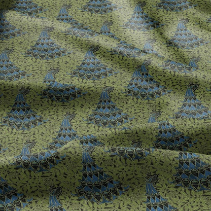 100% linen Vintage Peacock fabric for Curtain Upholstery Cushion - green blue print fabric for dress making sewing