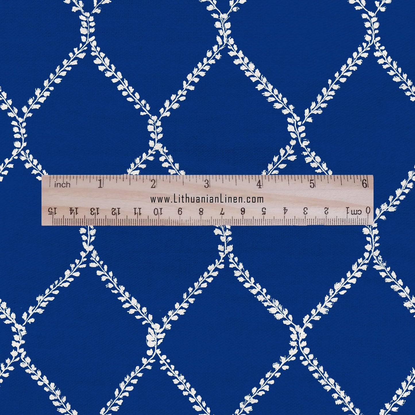 100% LINEN Fabric Herritage trellis print - Grandmillennial Modern vintage blue - upholstery curtains dress making 2951