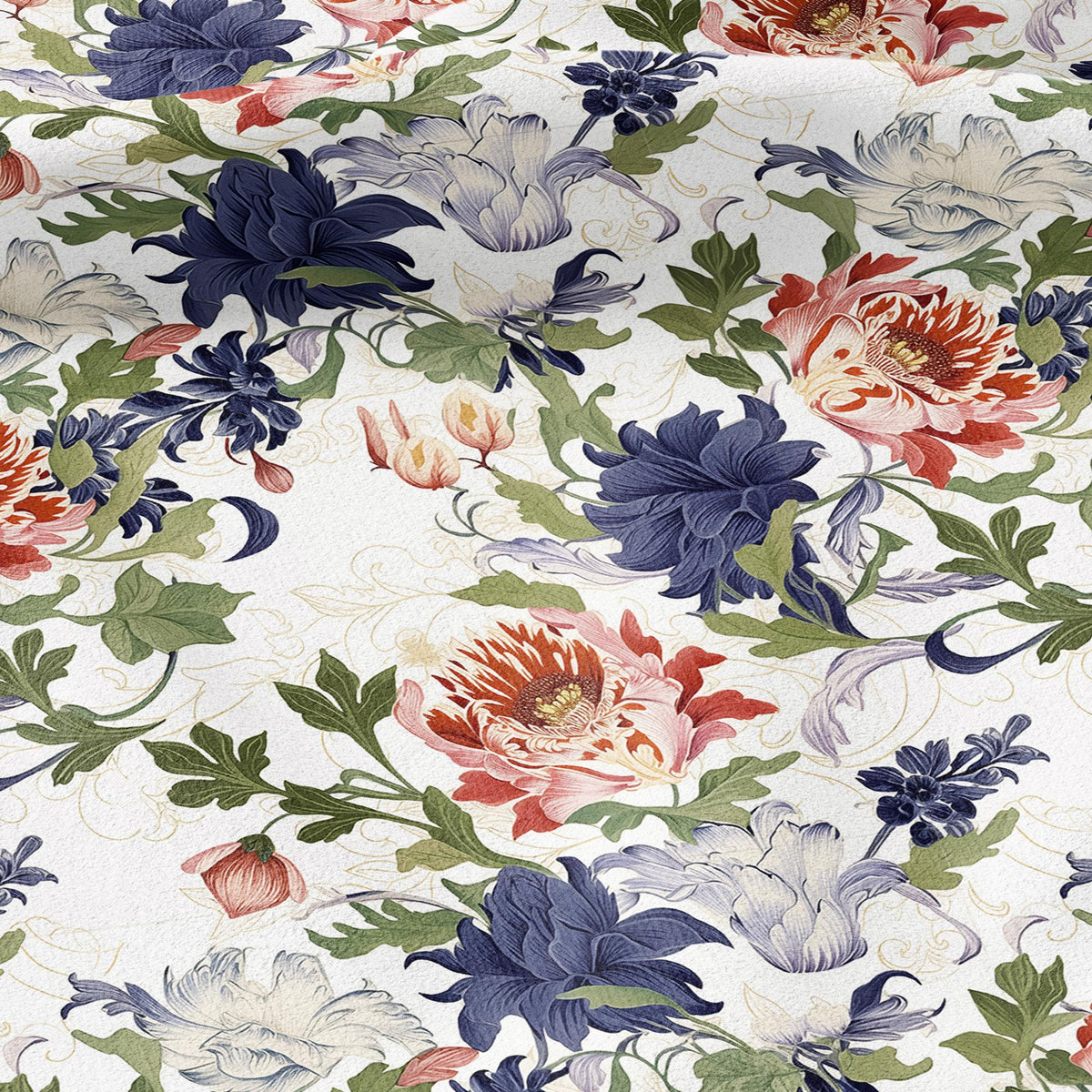 100% LINEN Fabric floral print - Grandmillennial - dahlias Modern vintage flower upholstery curtains dress making 2779