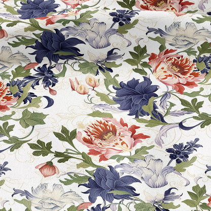 100% LINEN Fabric floral print - Grandmillennial - dahlias Modern vintage flower upholstery curtains dress making 2779