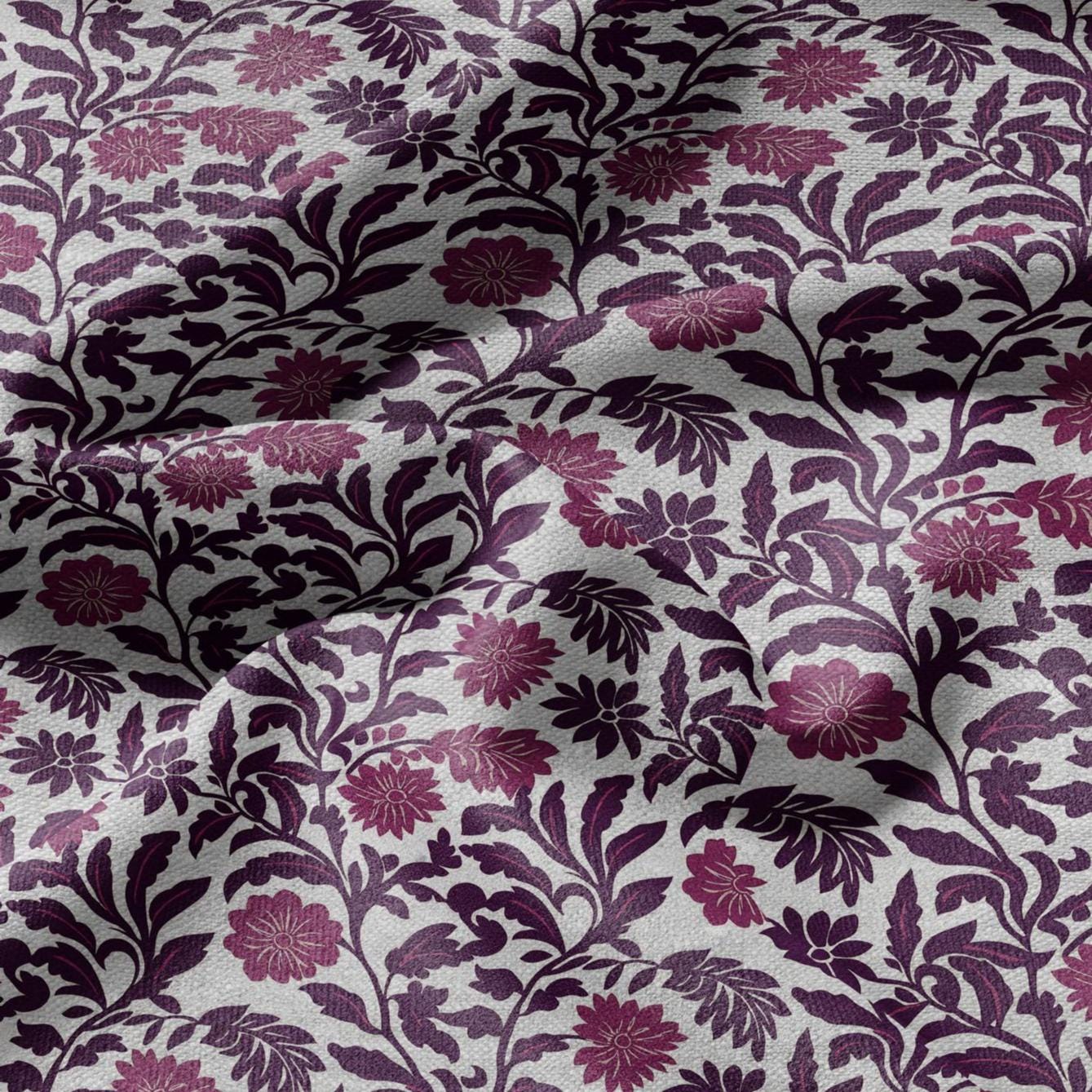 100% LINEN Fabric purple flowers - floral modern print on oatmeal linen for home decor sewing dress clothing 2372