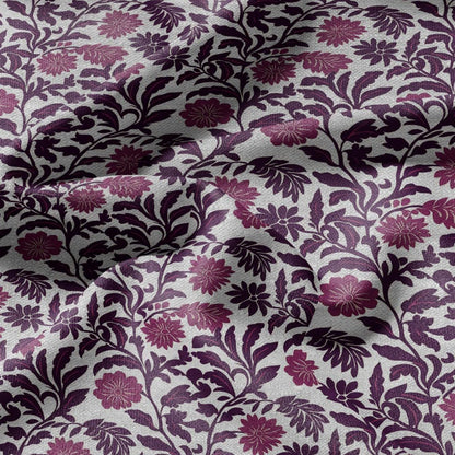 100% LINEN Fabric purple flowers - floral modern print on oatmeal linen for home decor sewing dress clothing 2372