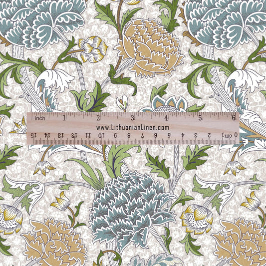 100% linen fabric William Morris Cray blue print - Victorian Art crafts linen Fabric - Historical pattern fabric upholstery dress making