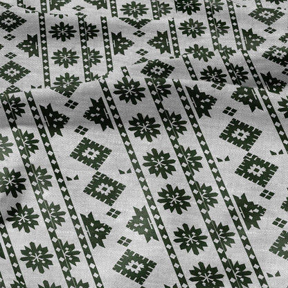 100% LINEN Fabric Ethno green stripes gray - geometric print on oatmeal linen for home decor sewign dress clothing 2822