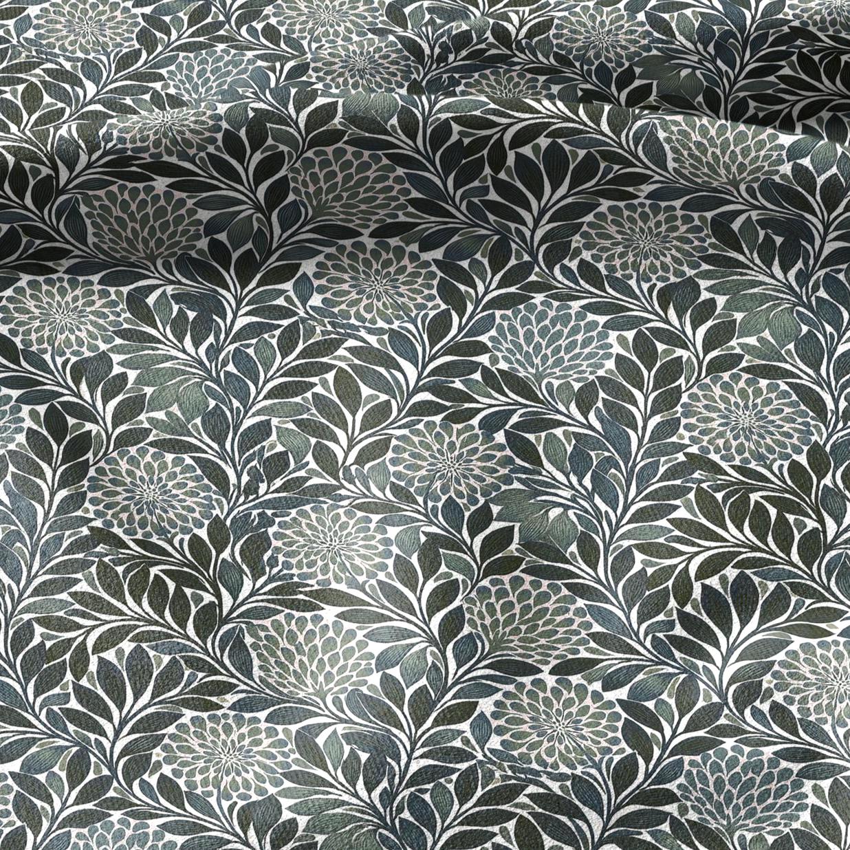 100% linen fabric greenfloral print - Vintage flower blossom botanical - modern vintage 3396