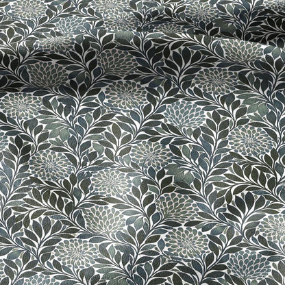 100% linen fabric greenfloral print - Vintage flower blossom botanical - modern vintage 3396