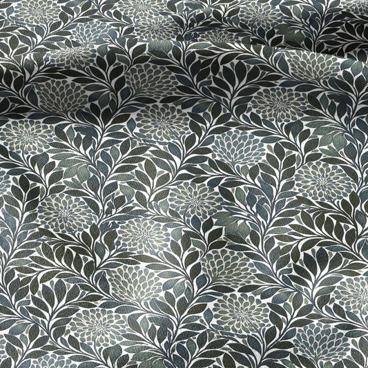 100% linen fabric greenfloral print - Vintage flower blossom botanical - modern vintage 3396