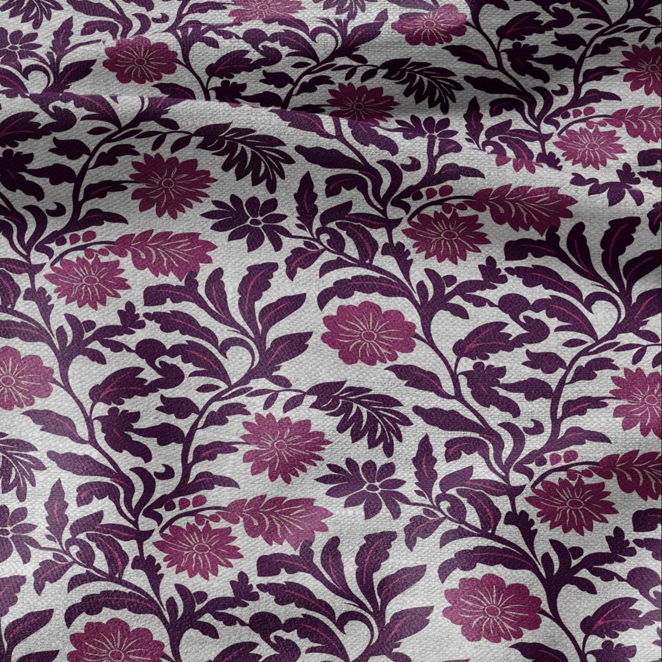 100% LINEN Fabric purple flowers - floral modern print on oatmeal linen for home decor sewing dress clothing 2372