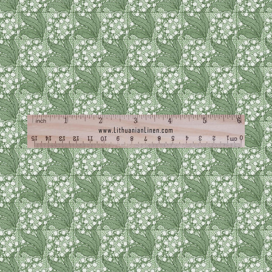 100% linen Vintage Lily of valley prints fabric for Curtain Upholstery Cushion - green floral print fabric for dress making sewing