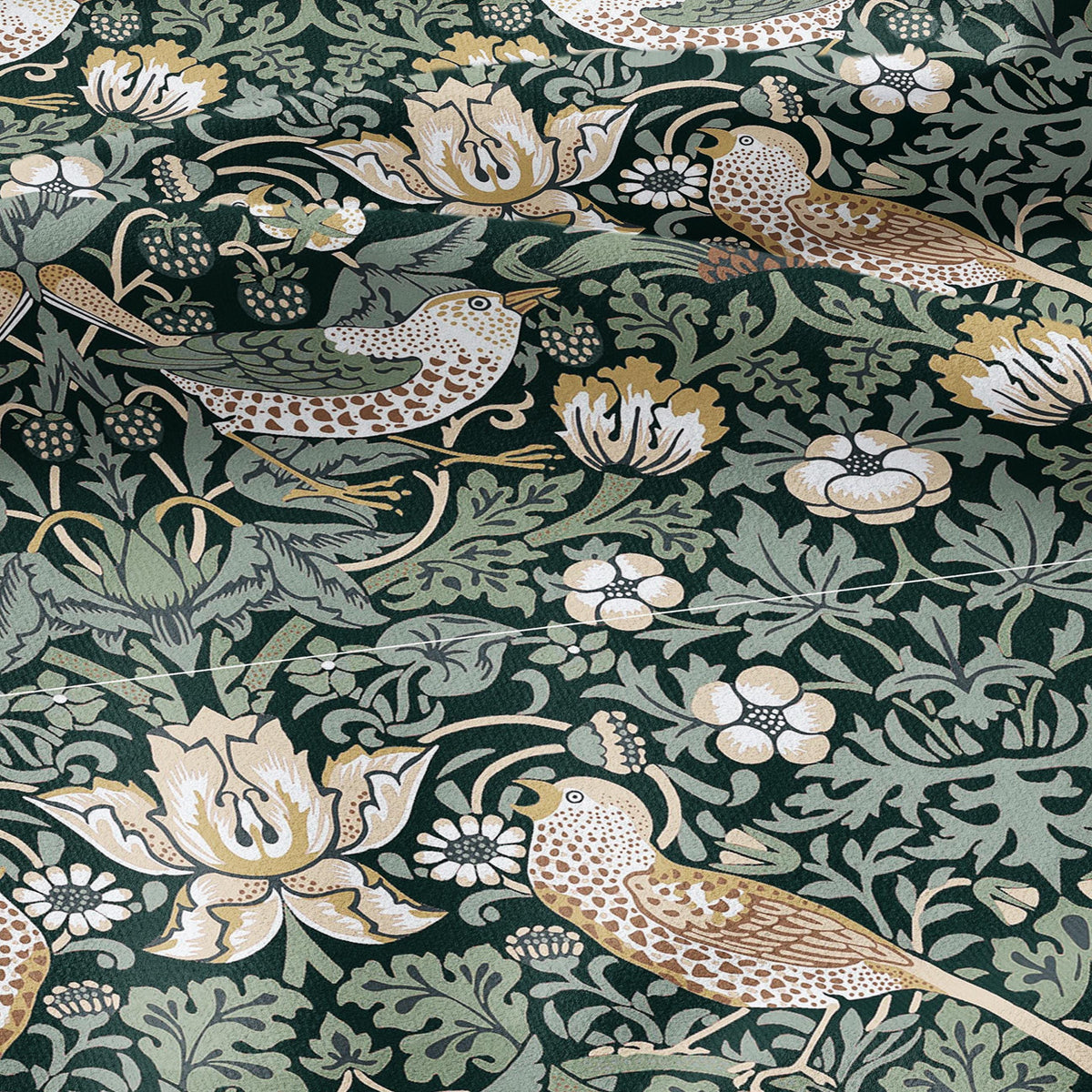 100% LINEN fabric - William Morris Strawberry thief green - British Victorian Art Craft flax - sewing home decor or clothing 3864