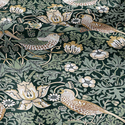 100% LINEN fabric - William Morris Strawberry thief green - British Victorian Art Craft flax - sewing home decor or clothing 3864