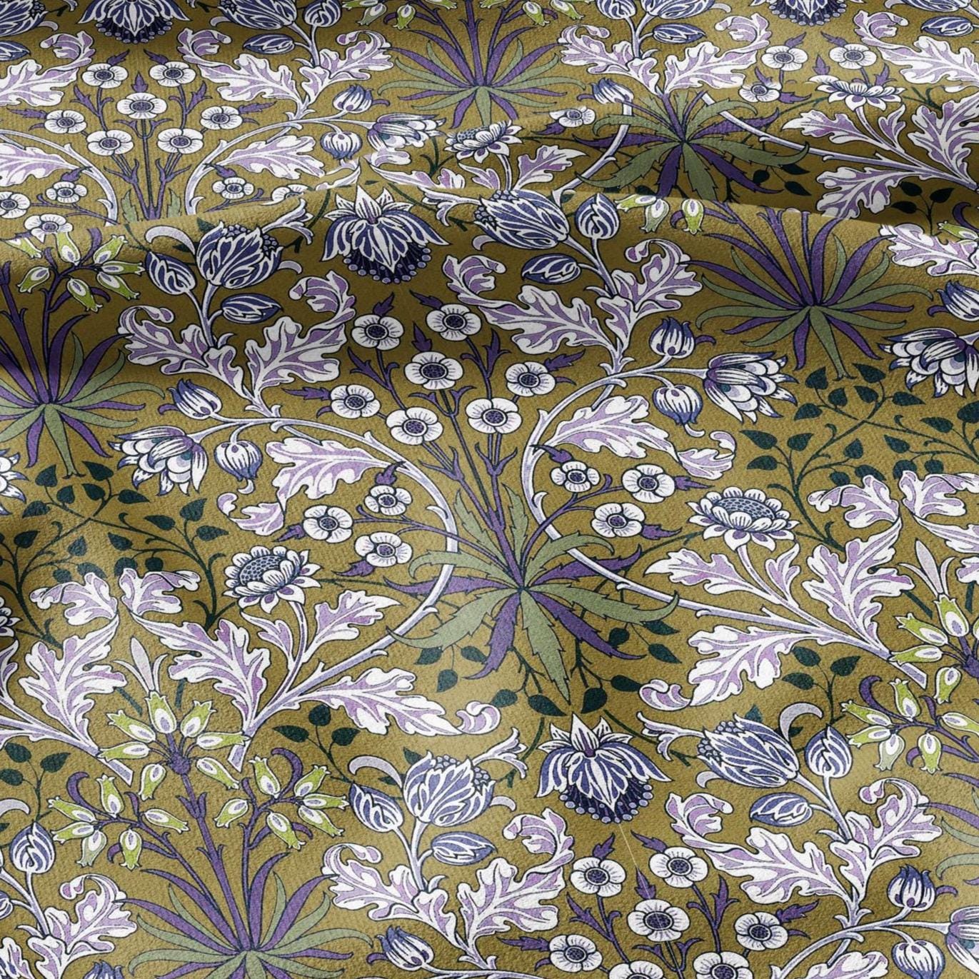 100% LINEN Fabric William Morris hyacinth print - Modern vintage botanical - Victorian Art Craft yellow beige 3149