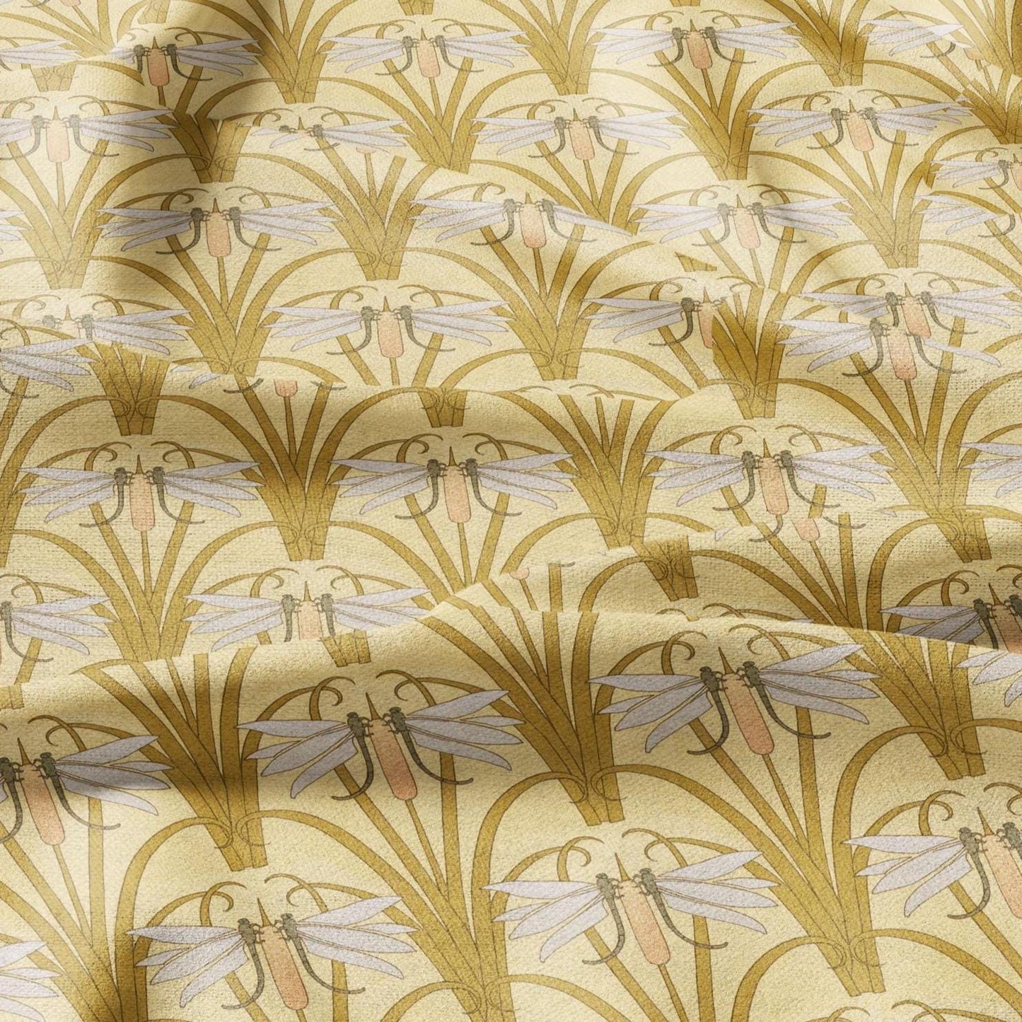 100% linen Art Nouveau Print fabric for Curtain Upholstery Cushion - Floral fabric DRAGONFLIES - fabric material for dress making sewing