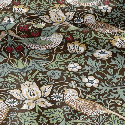 100% LINEN fabric - William Morris Strawberry thief brown green - British Victorian Art Craft flax - sewing home decor or clothing 3867