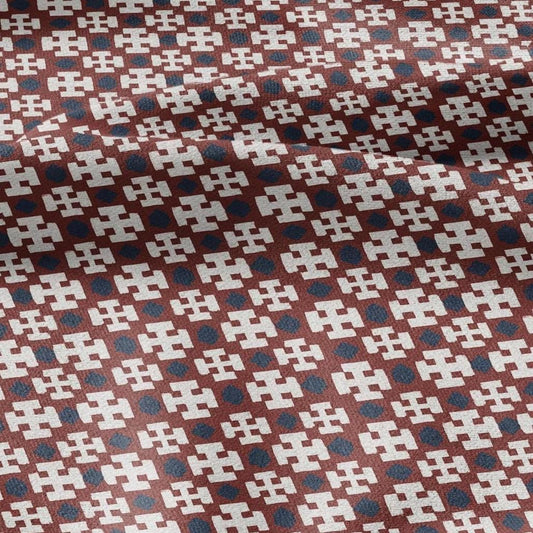 100% LINEN Fabric block Cross Fabric - indigo blue red X print on white - heavy linen fabric for upholstery home decor 2588
