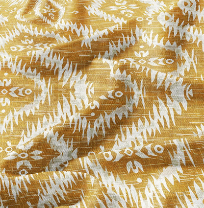 100% LINEN Fabric Abstract Ikat mustard - western traditional yellow print on linen - abstract contemporary fabric dressmaking upholstery