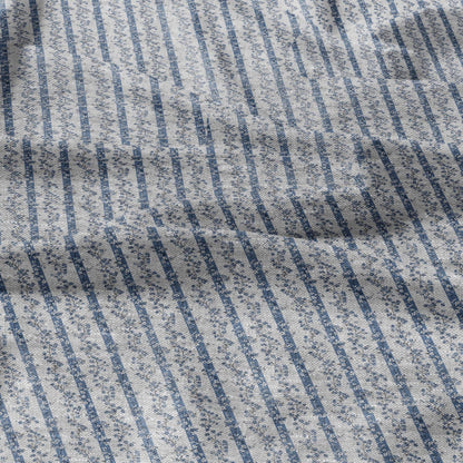 100% LINEN Fabric floral stripe block print on oatmeal linen - blue gray heavy fabric for upholstery - medium weight linen dress making 2502