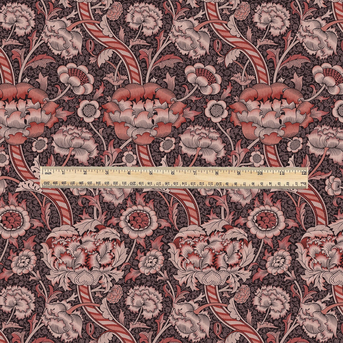 William Morris Wandle red print on 100% LINEN - Victorian Art crafts linen - botanical Historical upholstery home textile 3167
