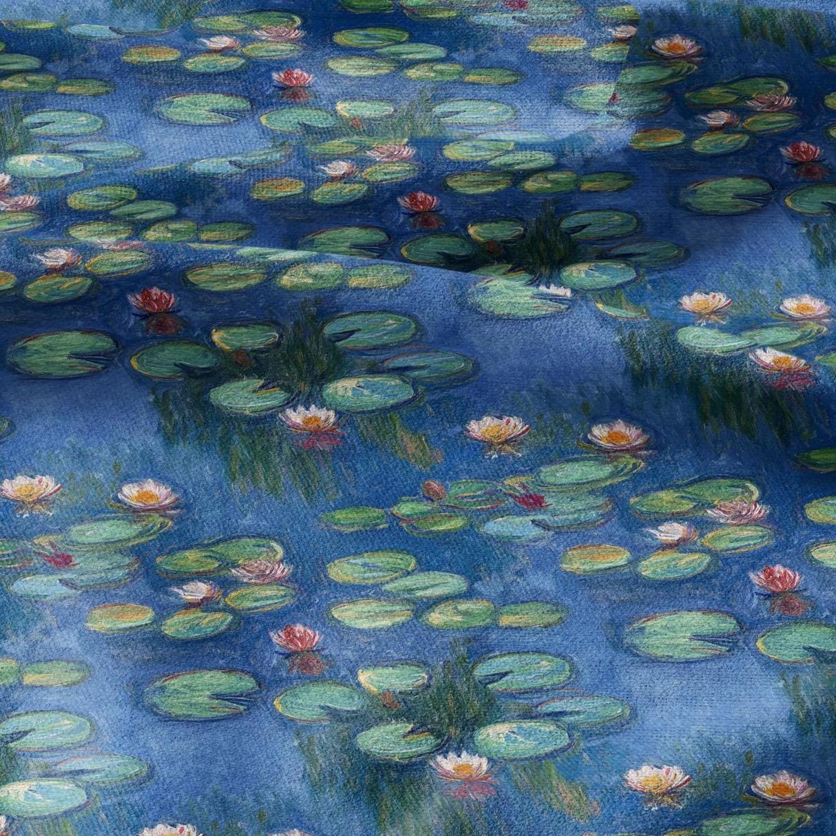 100% LINEN Fabric  - Waterlily - linen fabric inspired by Monet Paintings Water Lilies - heavy linen fabric for upholstery home decor 2072