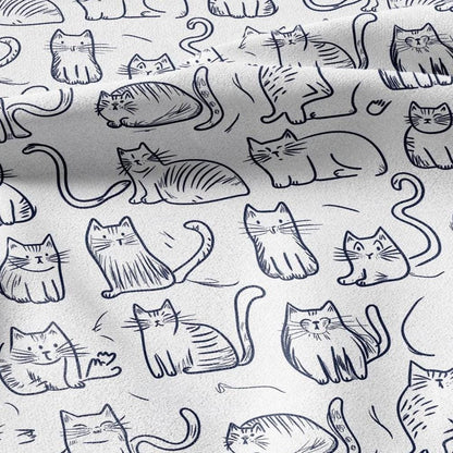 100% LINEN Fabric Cat print - Animal Modern vintage blue - upholstery curtains dress making 2140