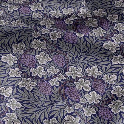 100% LINEN Fabric wine grapes purple from William Morris, Victorian fabric with blue floral print for upholstery home decor in Linen