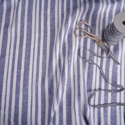 100% blue and white stripes in linen fabric - Medium weight - nautical fabric for clothing, curtains, home textile, home decor craft project