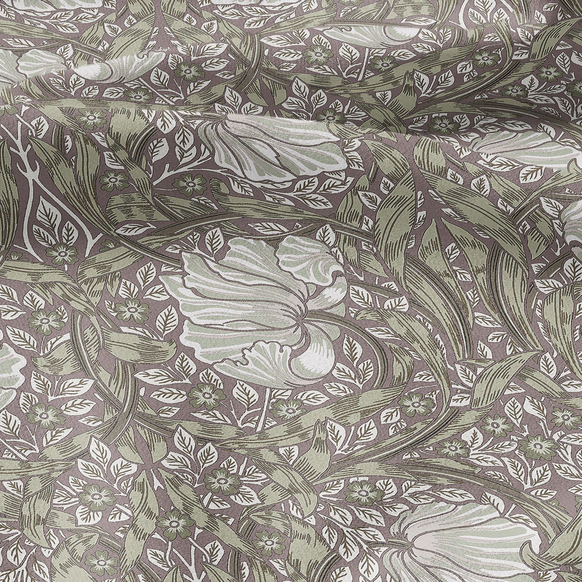 100% LINEN fabric - William Morris Pimpernel beige sage green - British Victorian flax - sewing upholstery home decor or clothing 3806