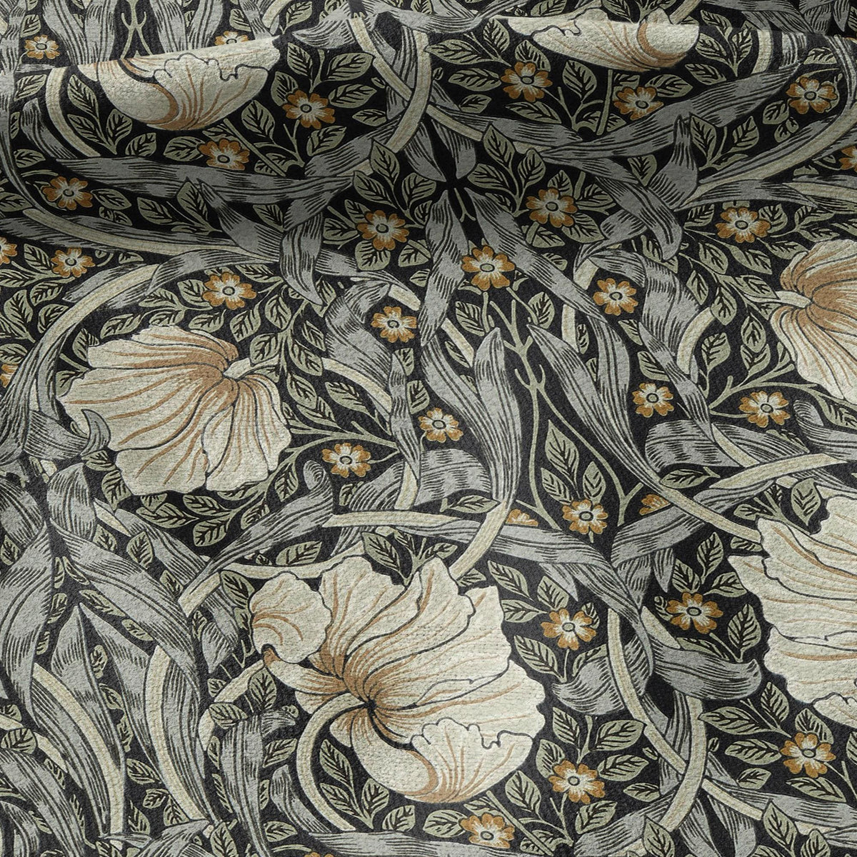 100% LINEN fabric - William Morris Pimpernel sage ink - British Victorian Art Craft flax - sewing upholstery home decor or clothing 3832