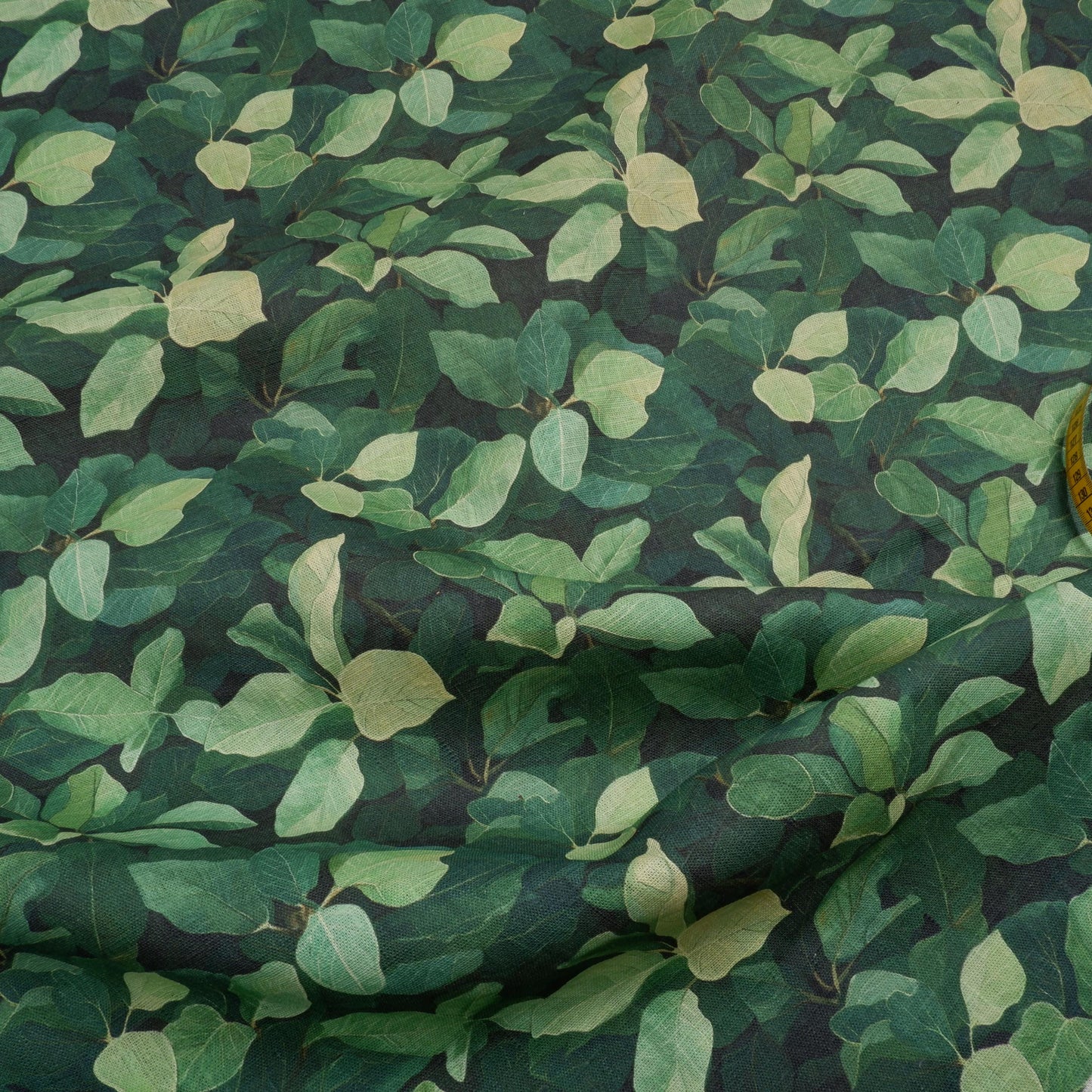 100% LINEN  green fig leaves print on flax fabric - linen fabric with greenery print for upholstery home decor clothing dressmaking