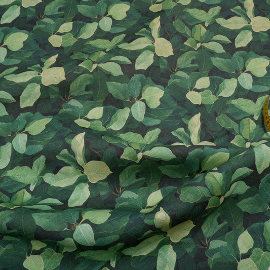 100% LINEN  green fig leaves print on flax fabric - linen fabric with greenery print for upholstery home decor clothing dressmaking