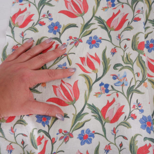 Tulips fabric 100% LINEN , flax linen fabric botanical floral for upholstery home decor clothing LithuanianLinen