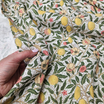 100% linen fabric with William morris Pomegranate print -Art crafts Victorian flax fabric upholstery heavy or medium dressmaking 2742