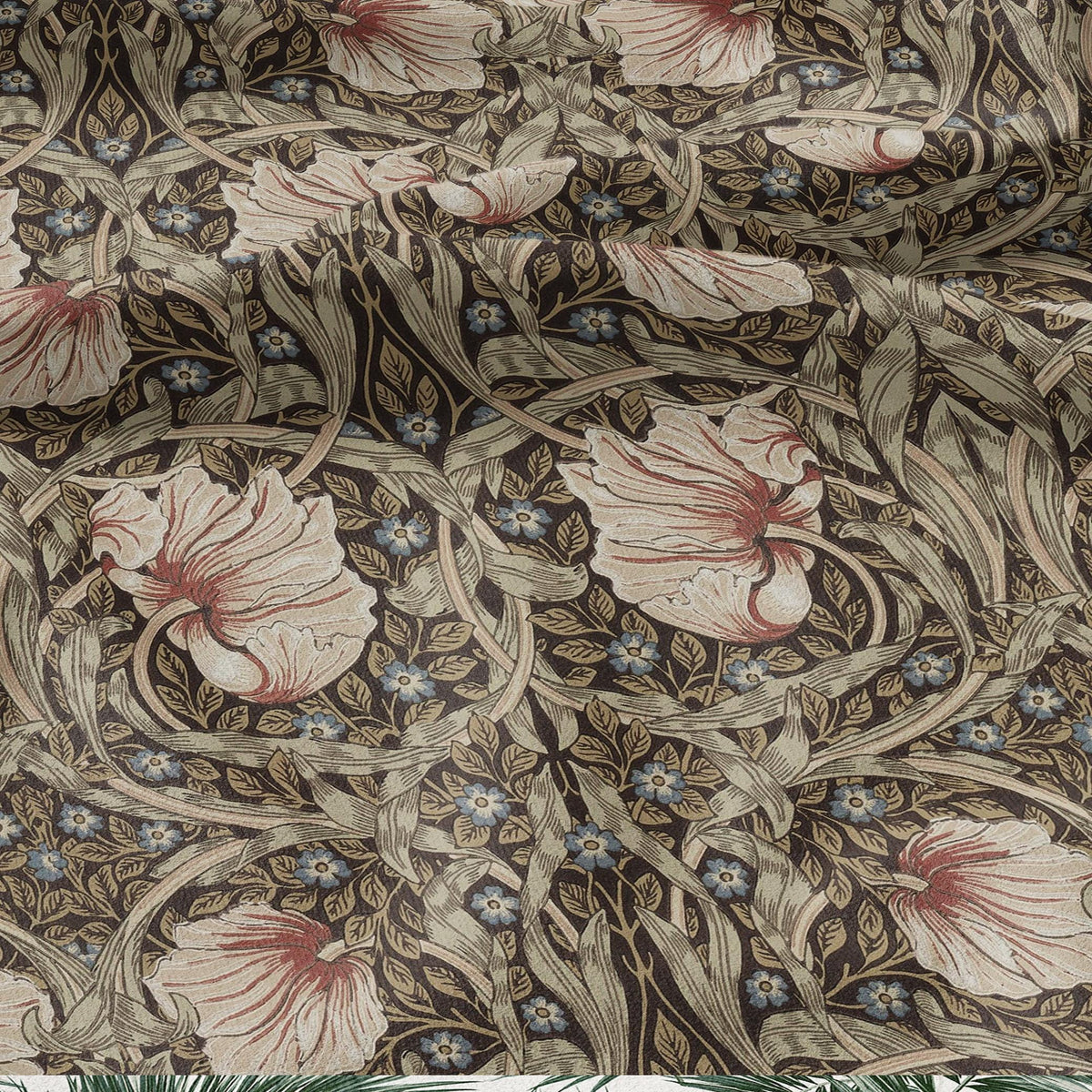 100% LINEN fabric - William Morris Pimpernel walnut brown sage - British Victorian flax - sewing upholstery home decor or clothing 3839