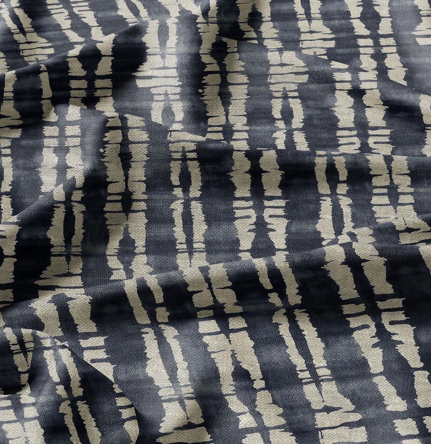 100% LINEN Fabric in indigo blue abstract print - Wabi sabi linen fabric for upholstery home decor curtains dress making pillowcases