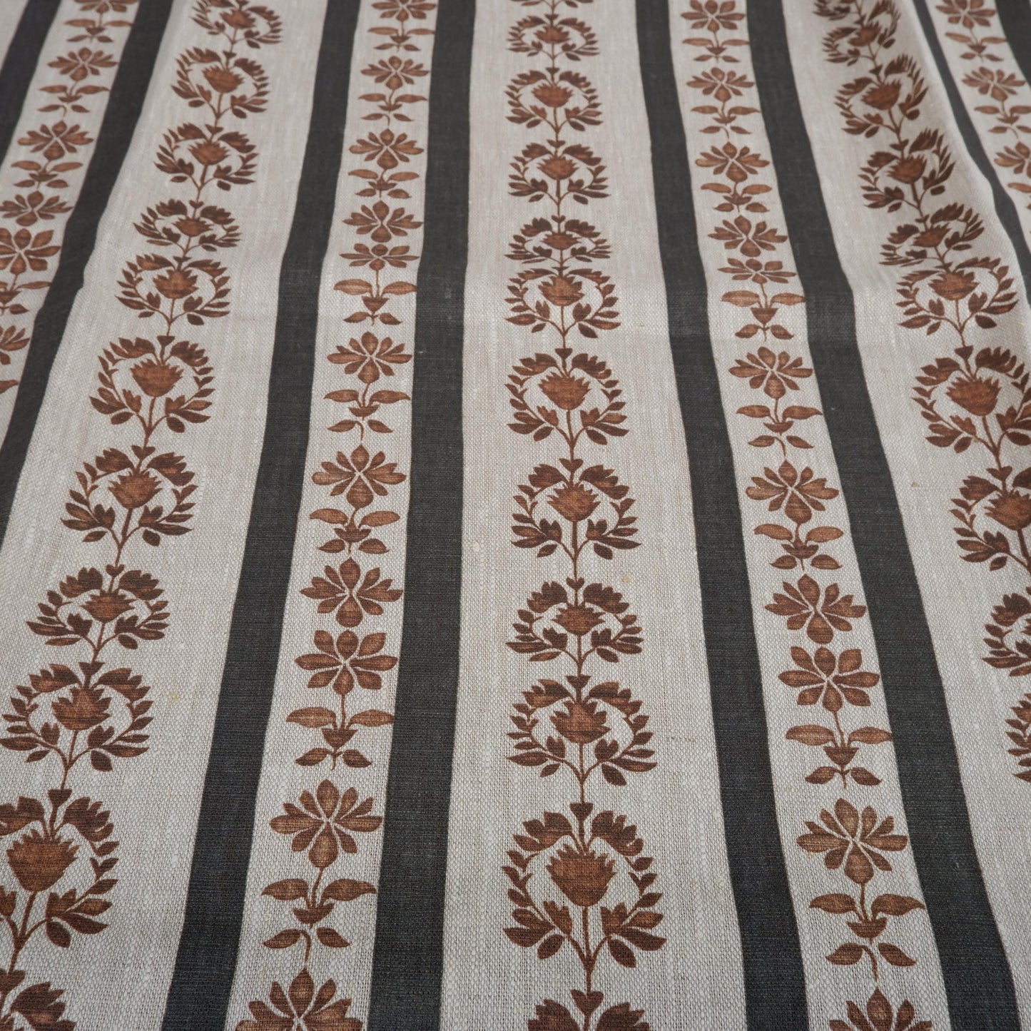 100% linen beige Block stripe prints fabric for Curtain Upholstery Cushion -  flower stripes print fabric for dress making sewing 2496