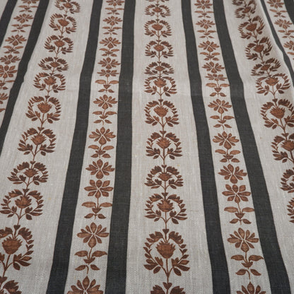 100% linen beige Block stripe prints fabric for Curtain Upholstery Cushion -  flower stripes print fabric for dress making sewing 2496