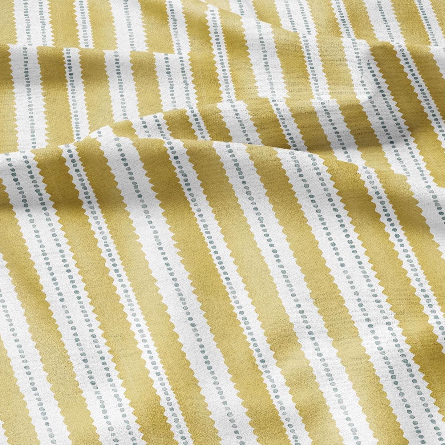100% LINEN Fabric Scalloped stripe print - retro yellow dot stripe - for upholstery home decor - medium for dress making 2884Y
