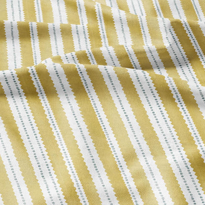 100% LINEN Fabric Scalloped stripe print - retro yellow dot stripe - for upholstery home decor - medium for dress making 2884Y