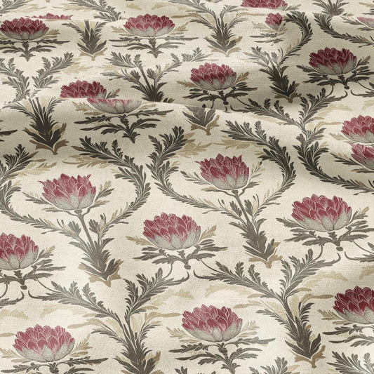 100% LINEN Fabric block print - , oatmeal natur linen fabric with blue floral print, heavy linen fabric for upholstery home decor 2014